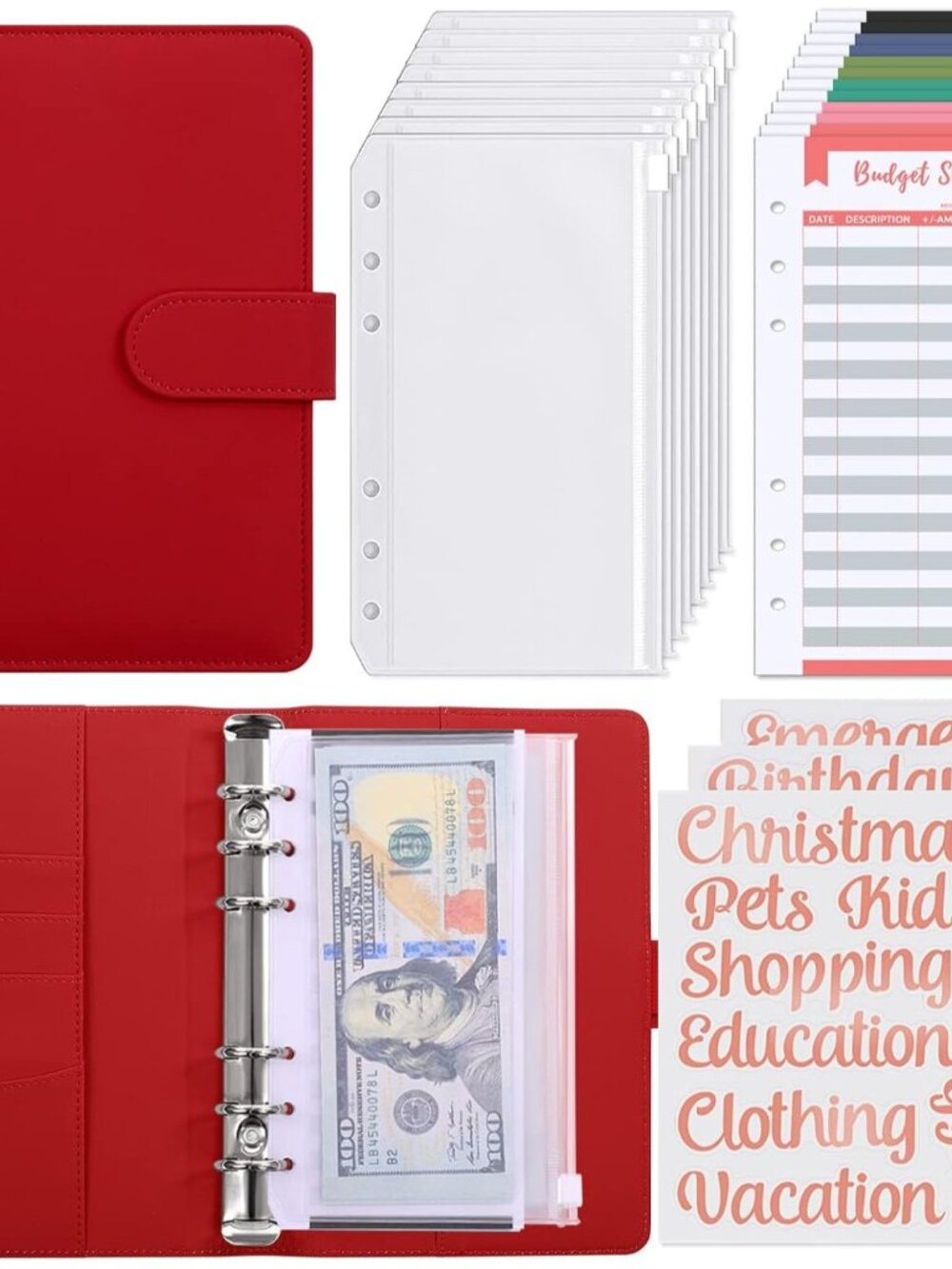 Budget Binder with Zipper Envelopes,Money Organizer for Cash,12pcs Expense Budge